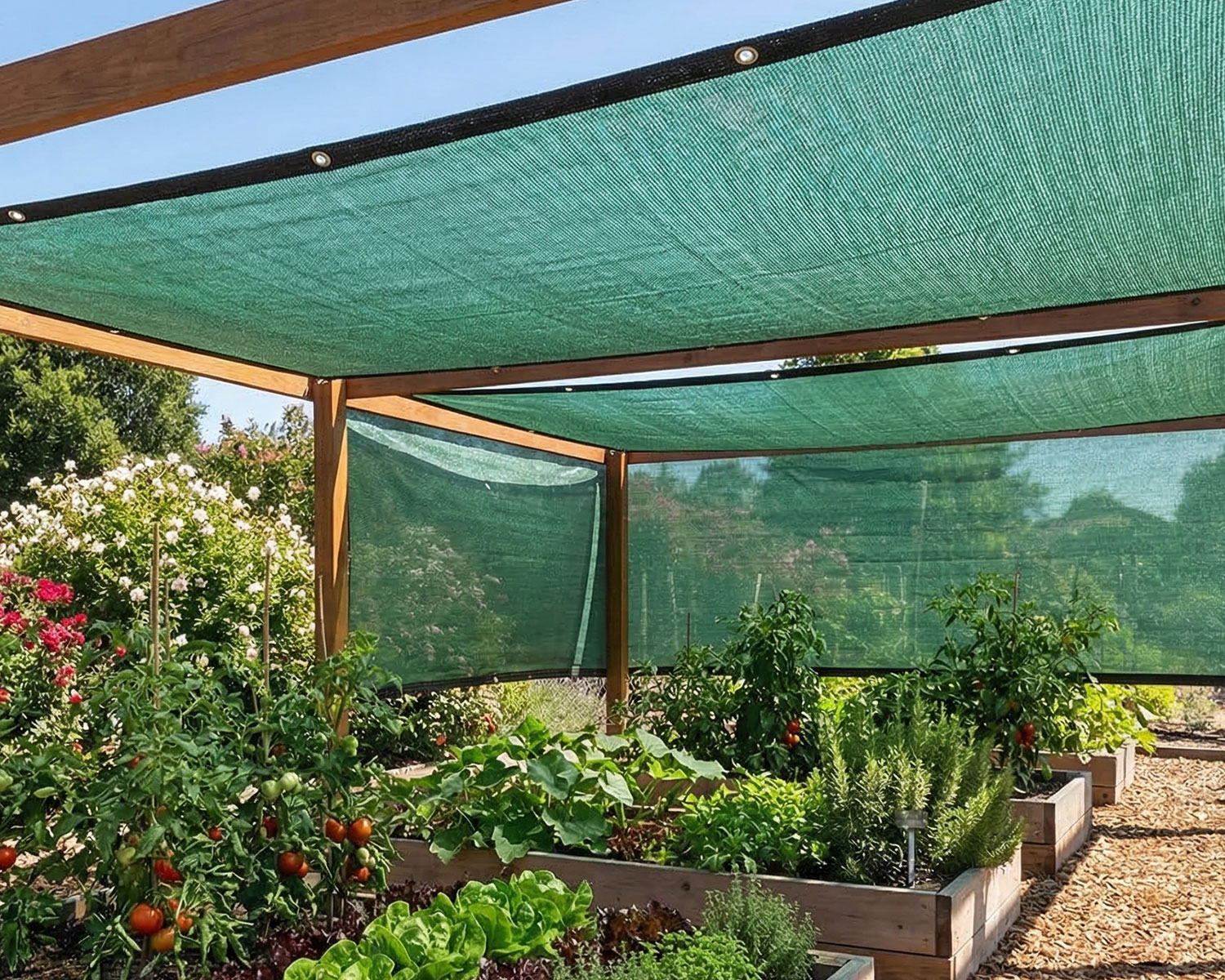 Bahçe Çardak Gölgelik – Yüzde 55lik – Yeşil – Şeritli Halkalı