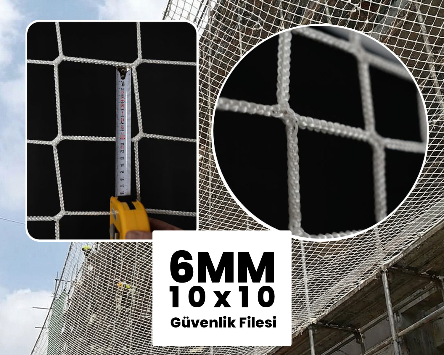 Güvenlik Filesi – 10 cm Gözenek – 6 mm İp – Balkon Filesi – İnşaat Filesi
